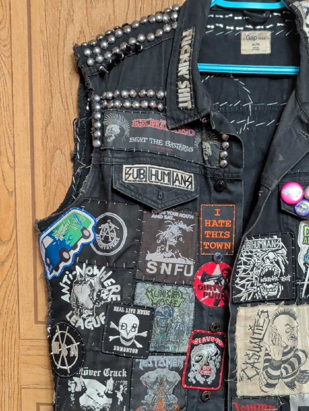 Black Studded Punk Vest with Band Patches - Picture 3 of 9